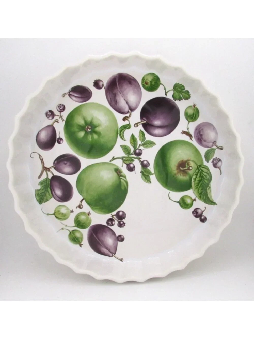 Harvest Festival Hand painted apples plums 10” Quiche Pie Flan Baking Dish Pan